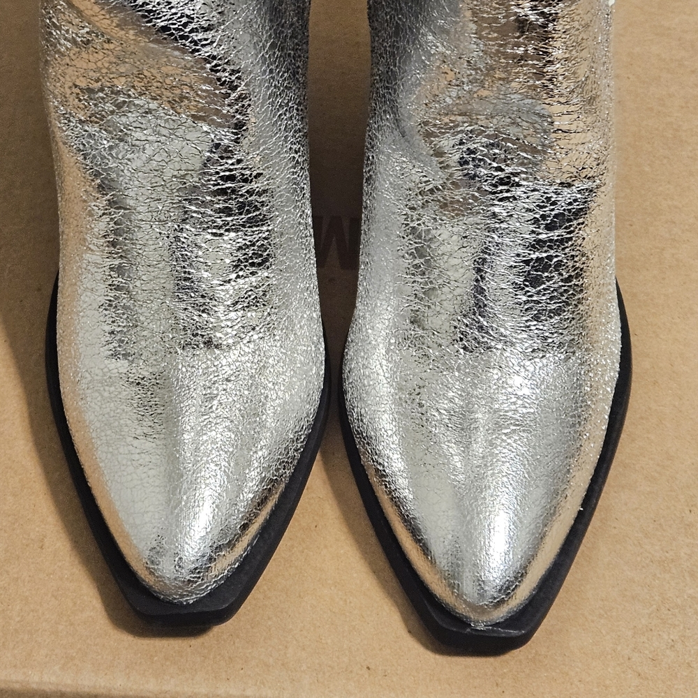 Steve Madden Seven Silver Metallic Leather Knee High Boots 7.5 - Picture 13 of 15